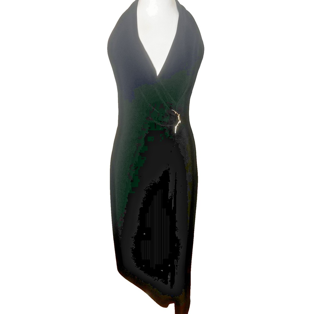 Y2K Robbie Bee Velvet Halter Asymmetrical Rhinestone Dress Whimsigoth 6 Stretch